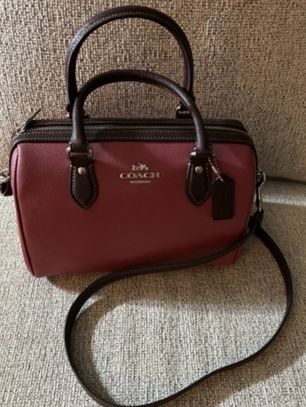 Coach NWOT Rowan Leather Satchel Raspberry Pink/Brown Adjustable Crossbody Strap